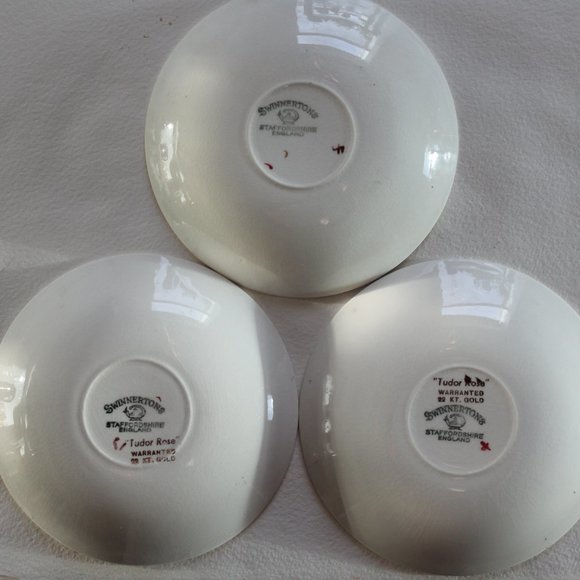 [SWINNERTONS] 3-Piece 22k Gold Tudor Rose Bowls/Saucers (Staffordshire, England) - Picture 8 of 14